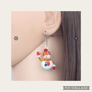 NEW Red And White Whimsical Holiday Snowman Earrings